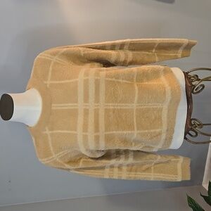 Cyrus Long Sleeve Soft and Stretchy Tan and Cream Crewneck Sweater - Size S